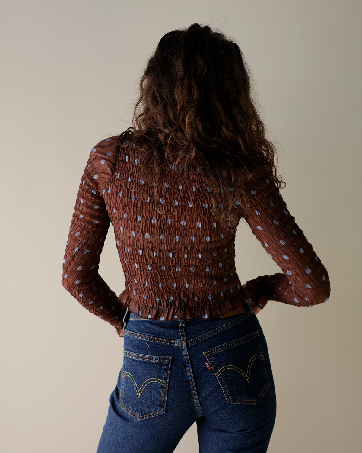 SMOKESHOW SMOCKED POLKA DOT TOP
