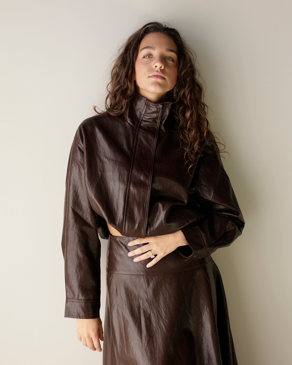 HIGH CLASS MOCK NECK LEATHER BOMBER JACKET