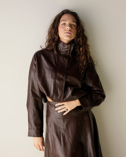 HIGH CLASS MOCK NECK LEATHER BOMBER JACKET
