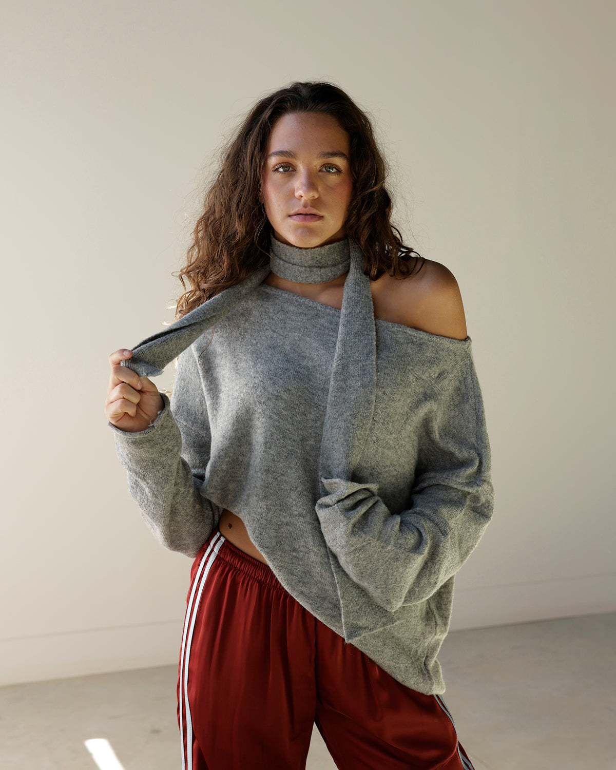 Off the shoulder sweater, wool sweater, casual sweater for fall, date night sweater, sweater and scarf combo