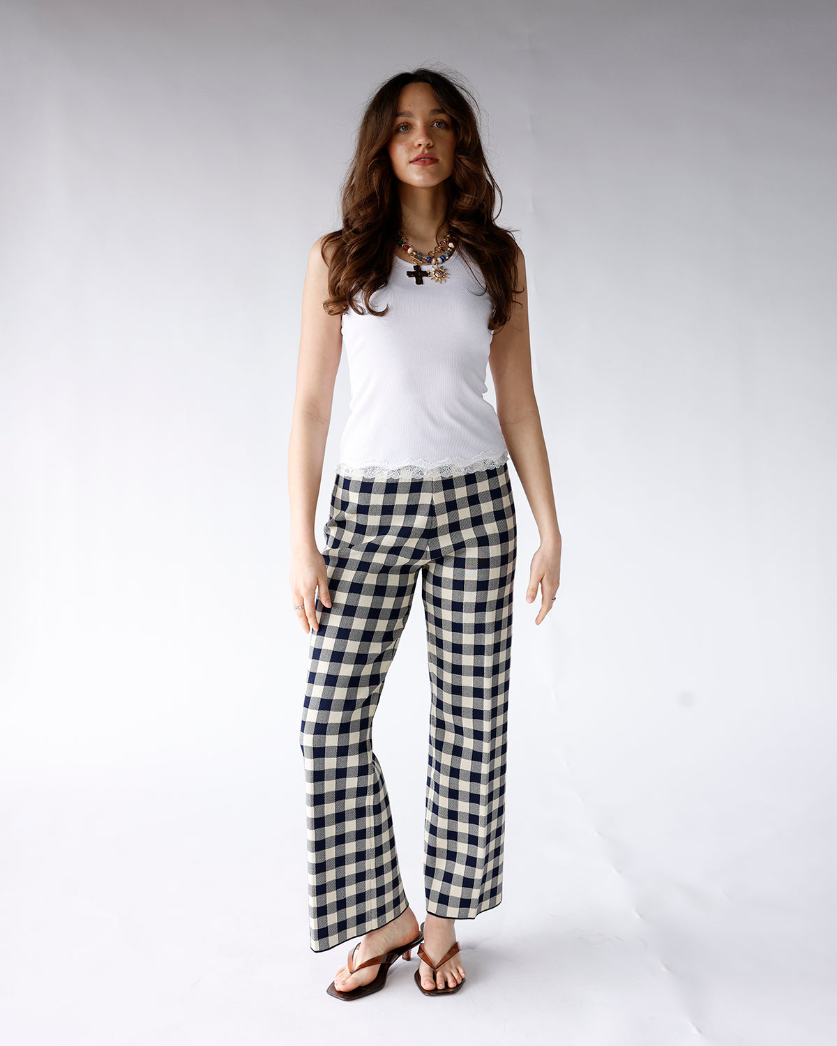 black and white gingham print pants gingham print elastic waist stretchy pants