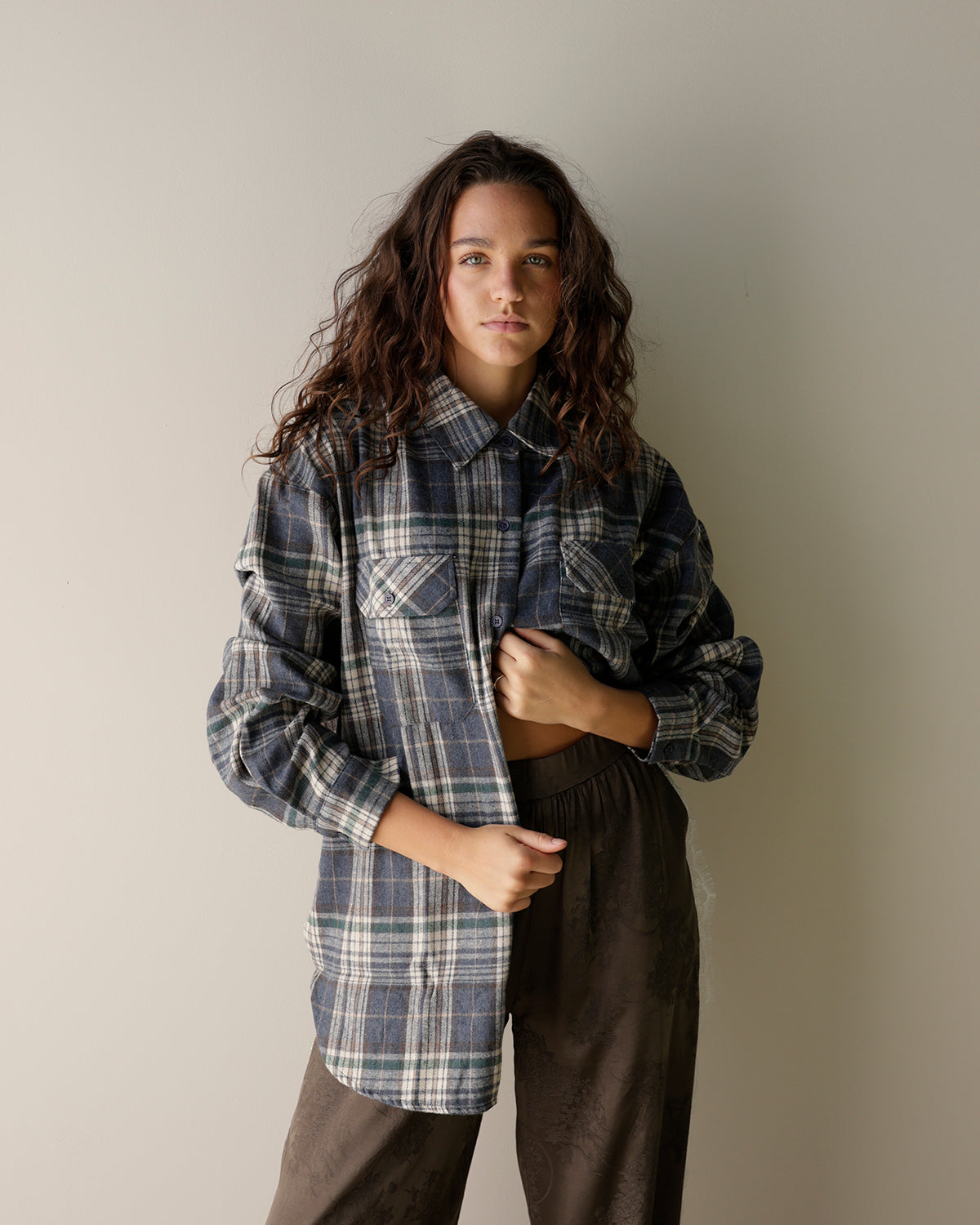 FOMO PLAID BUTTON UP X DENIM BLUE