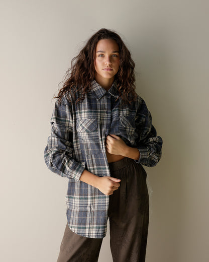 FOMO PLAID BUTTON UP X DENIM BLUE