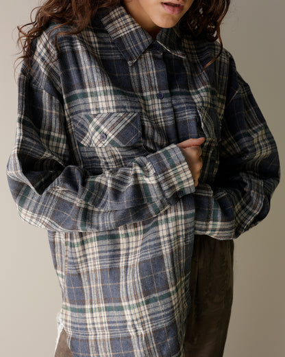 FOMO PLAID BUTTON UP X DENIM BLUE