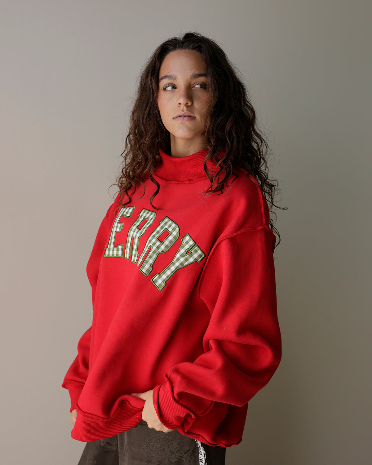 MERRY PLAID MOCK NECK SWEATSHIRT