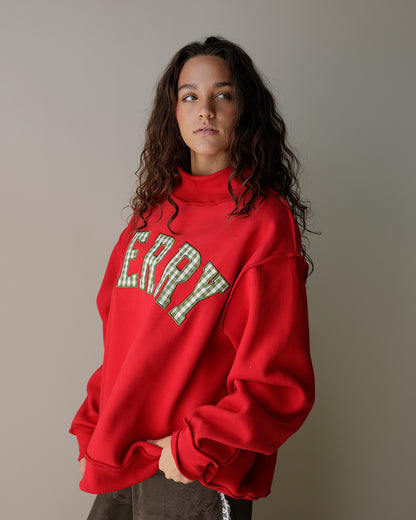 MERRY PLAID MOCK NECK SWEATSHIRT