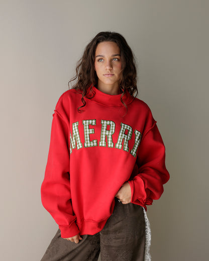MERRY PLAID MOCK NECK SWEATSHIRT