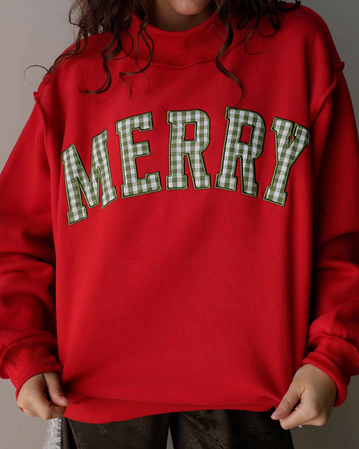 MERRY PLAID MOCK NECK SWEATSHIRT