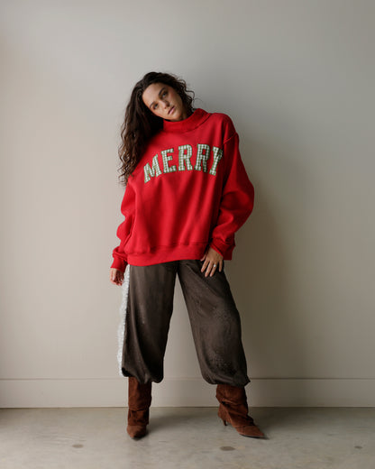 MERRY PLAID MOCK NECK SWEATSHIRT