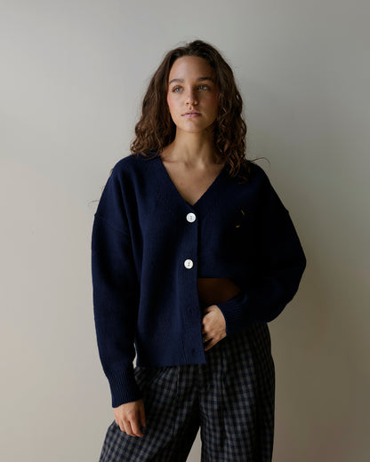 LUCKY DUCK NAVY V NECK CARDIGAN