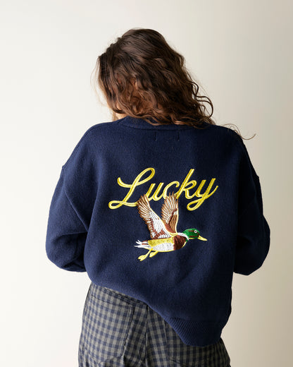 LUCKY DUCK NAVY V NECK CARDIGAN