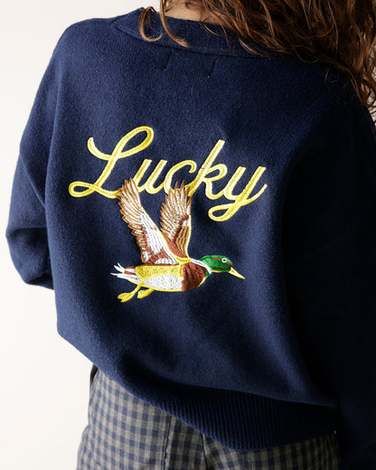 LUCKY DUCK NAVY V NECK CARDIGAN