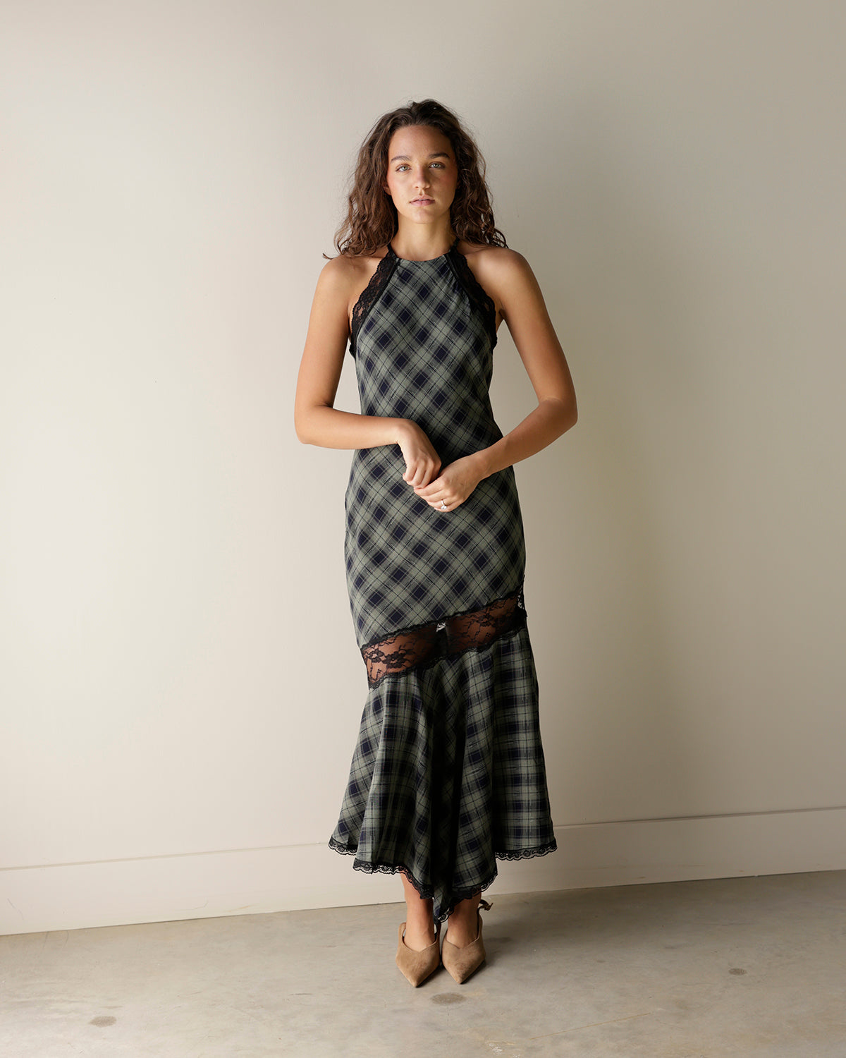 JACQUIE THE LABEL PARTY PLAID MAXI DRESS