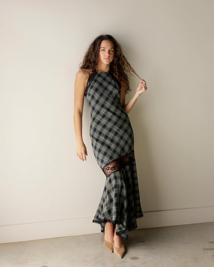 JACQUIE THE LABEL PARTY PLAID MAXI DRESS