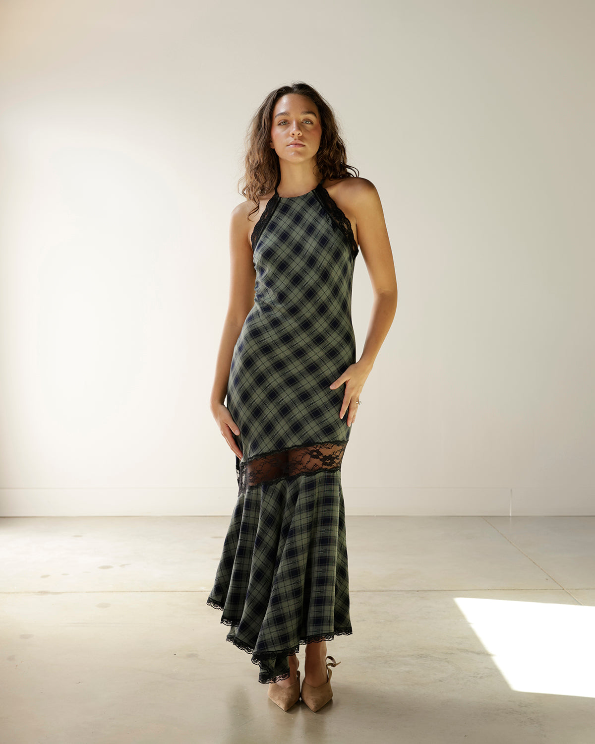 JACQUIE THE LABEL PARTY PLAID MAXI DRESS