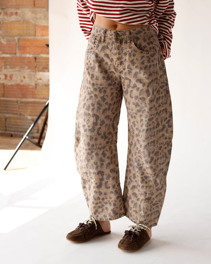 FREE PEOPLE GOOD LUCK LEOPARD BARREL JEAN