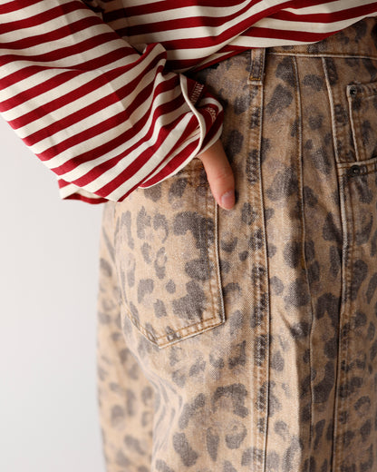 FREE PEOPLE GOOD LUCK LEOPARD BARREL JEAN