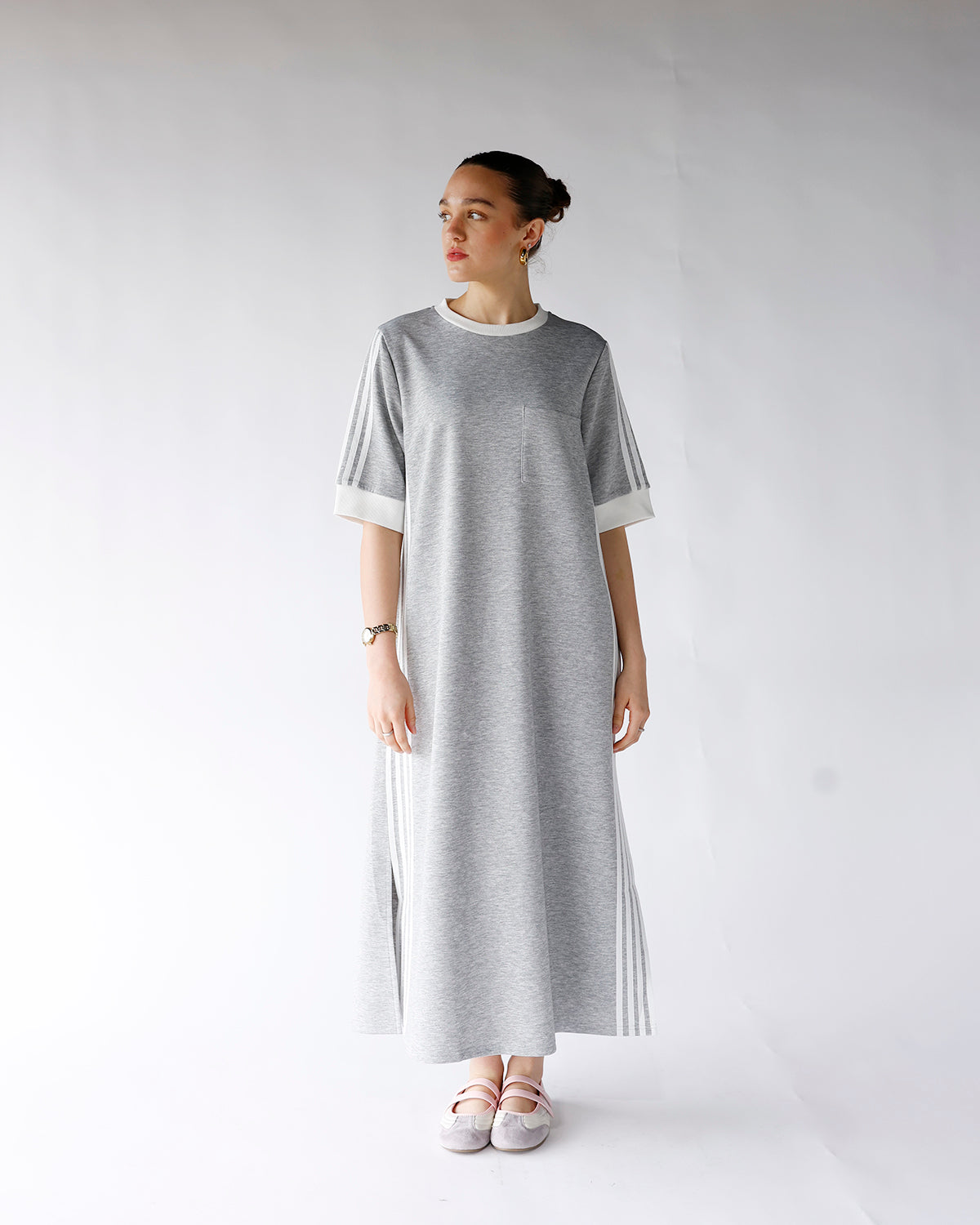 Hip Styled Varsity Track Dress X Gray, Casual Comfortable Women's Dres large