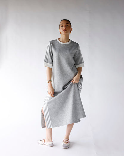 HIP STYLED VARSITY TRACK DRESS X GRAY