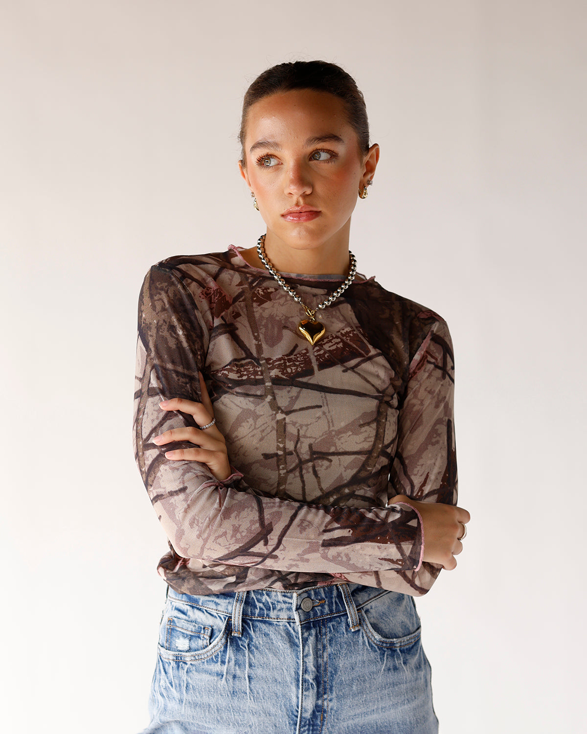 camouflage camo camo top sheer mesh layering piece blouse top fall style 