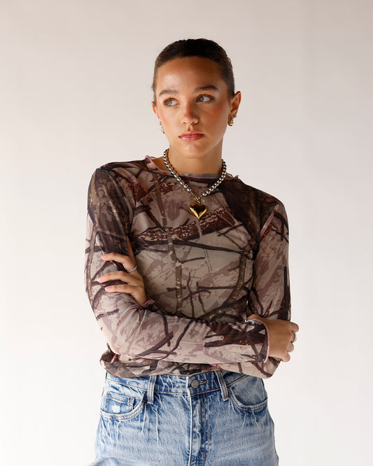 camouflage camo camo top sheer mesh layering piece blouse top fall style 