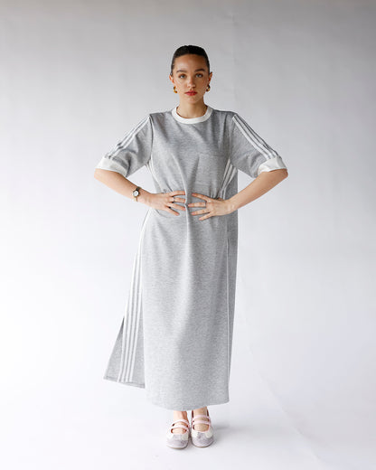 HIP STYLED VARSITY TRACK DRESS X GRAY