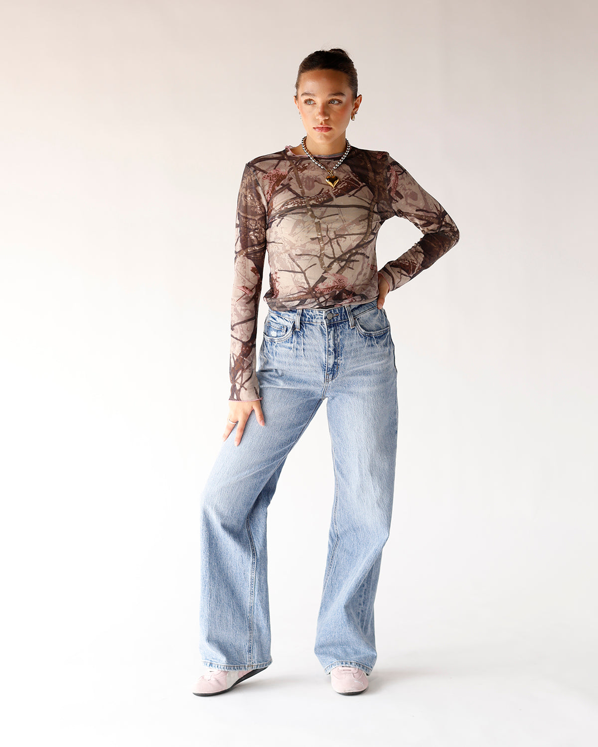 SHEER MESH CAMO TOP