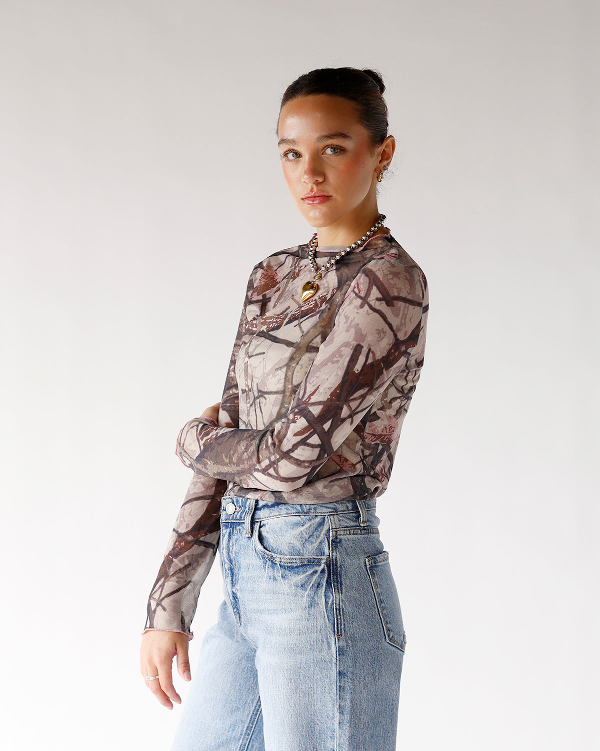 SHEER MESH CAMO TOP