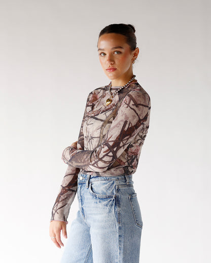 SHEER MESH CAMO TOP