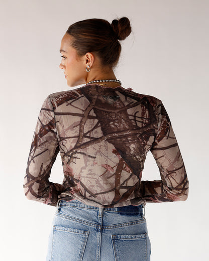 SHEER MESH CAMO TOP