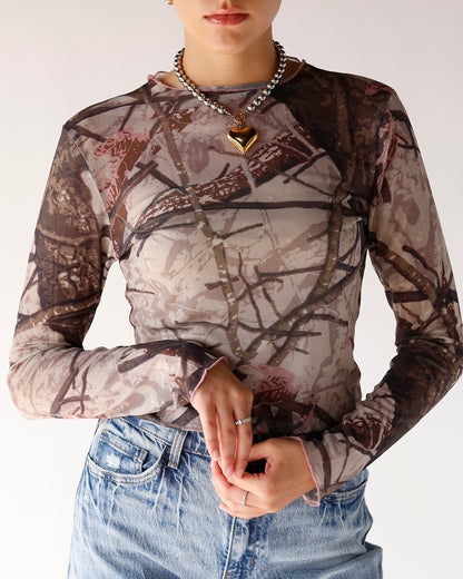 SHEER MESH CAMO TOP