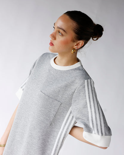 HIP STYLED VARSITY TRACK DRESS X GRAY