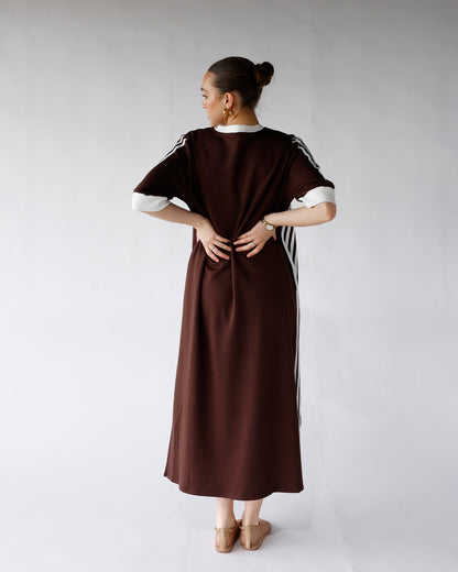 HIP STYLED VARSITY TRACK DRESS X CHOCOLATE BROWN