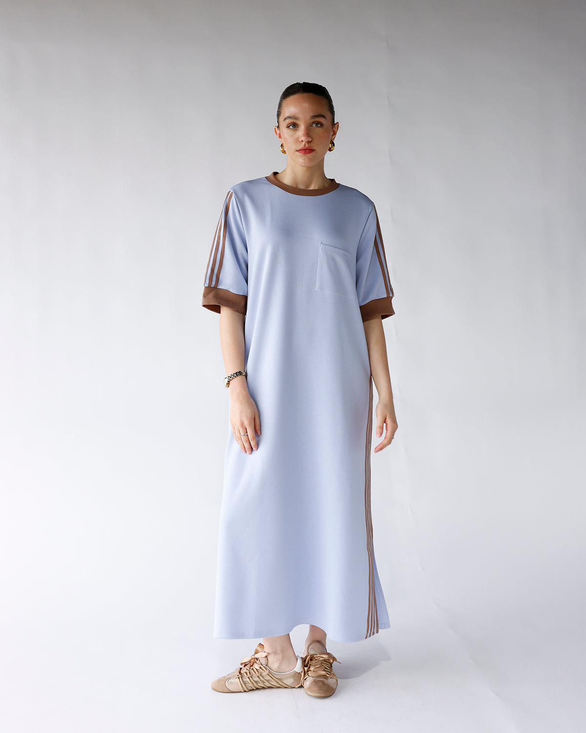 HIP STYLED VARSITY TRACK DRESS X BABY BLUE