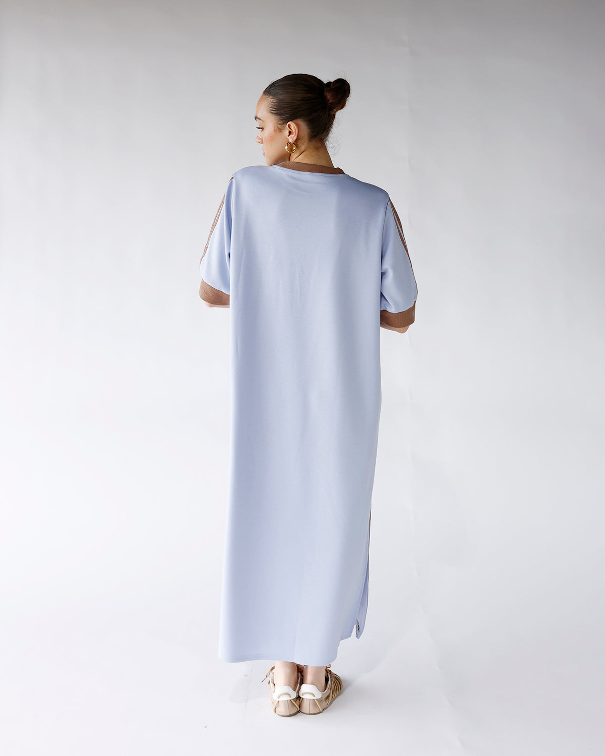 HIP STYLED VARSITY TRACK DRESS X BABY BLUE