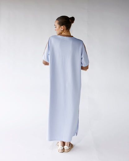 HIP STYLED VARSITY TRACK DRESS X BABY BLUE