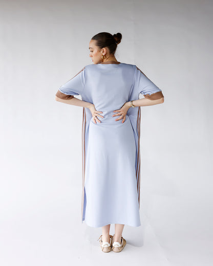 HIP STYLED VARSITY TRACK DRESS X BABY BLUE