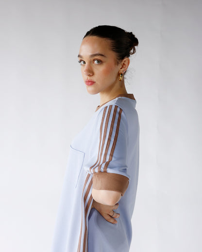 HIP STYLED VARSITY TRACK DRESS X BABY BLUE