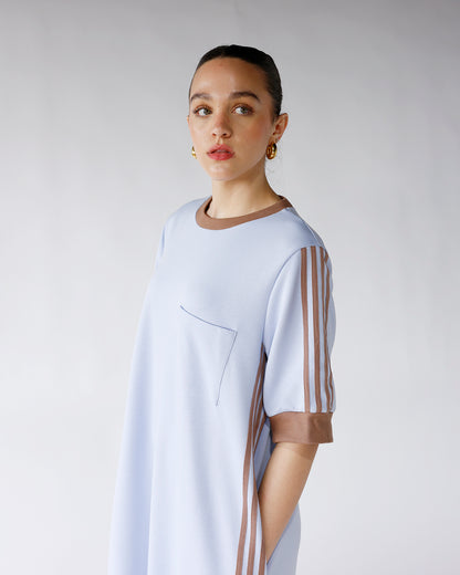 HIP STYLED VARSITY TRACK DRESS X BABY BLUE