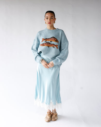SKY LACE TRIM MIDI SKIRT