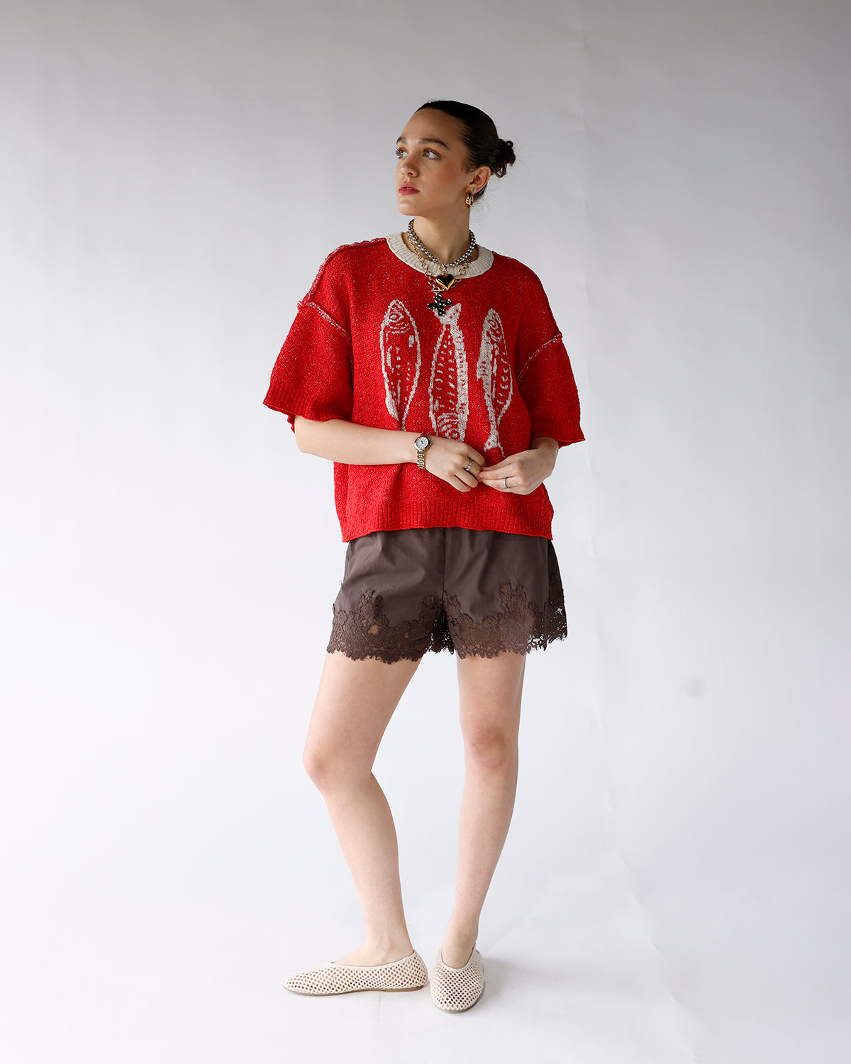 brown shorts with lace trim detailing lace hem elastic waist brown women's shorts