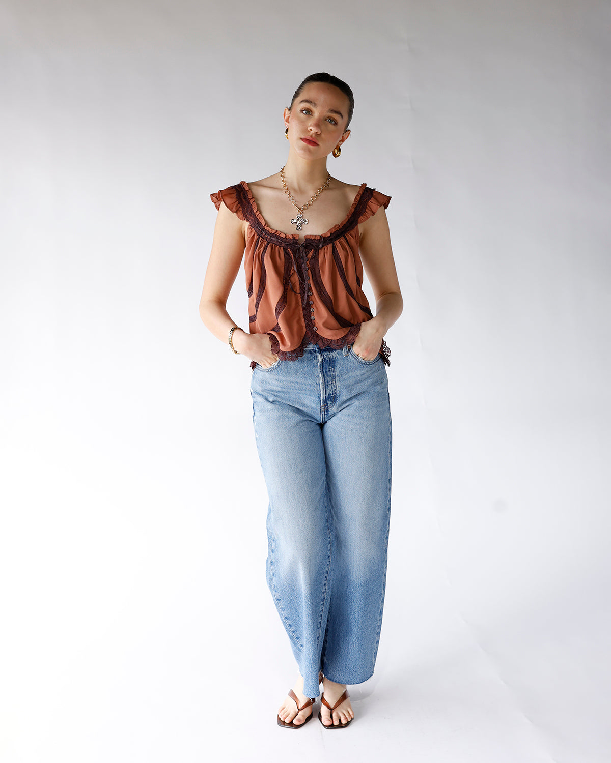 PISTOLA TATE CROP HIGH RISE BOWED WIDE LEG JEAN X ABLAZE