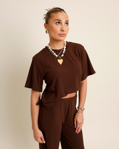 BROWN SUGAR RIBBED FLEECE SET
