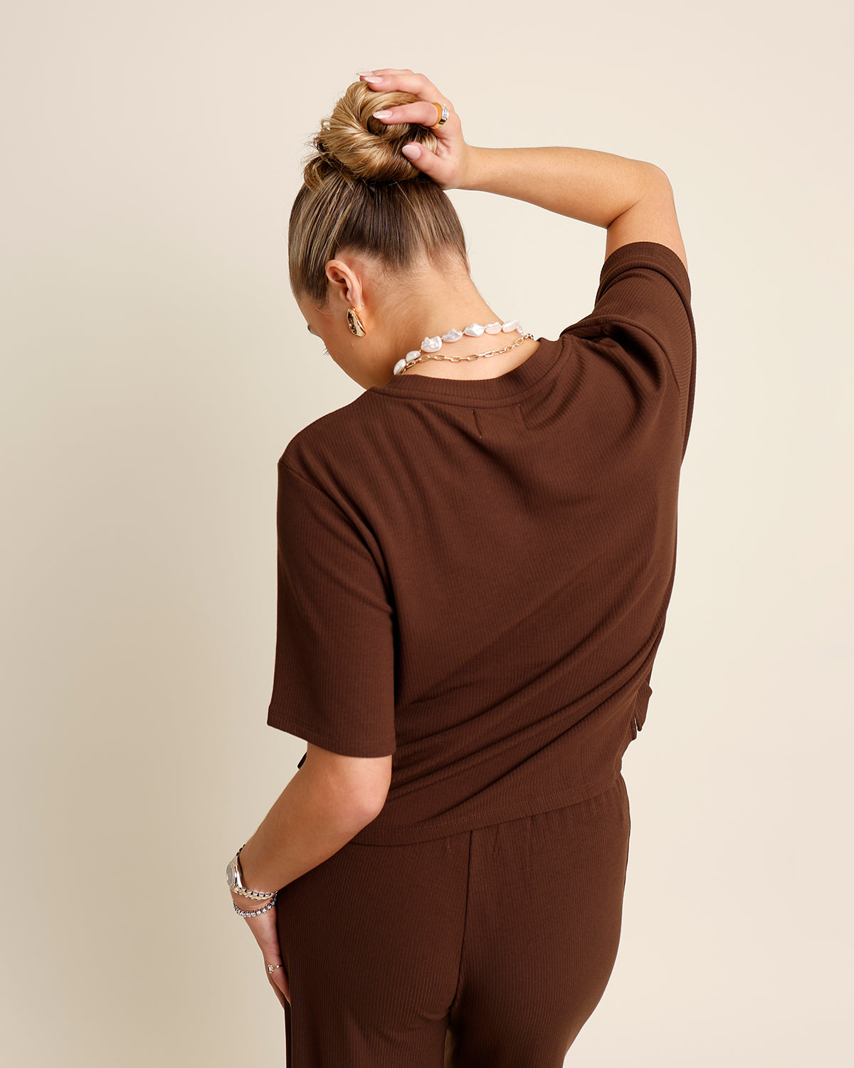 BROWN SUGAR RIBBED FLEECE SET