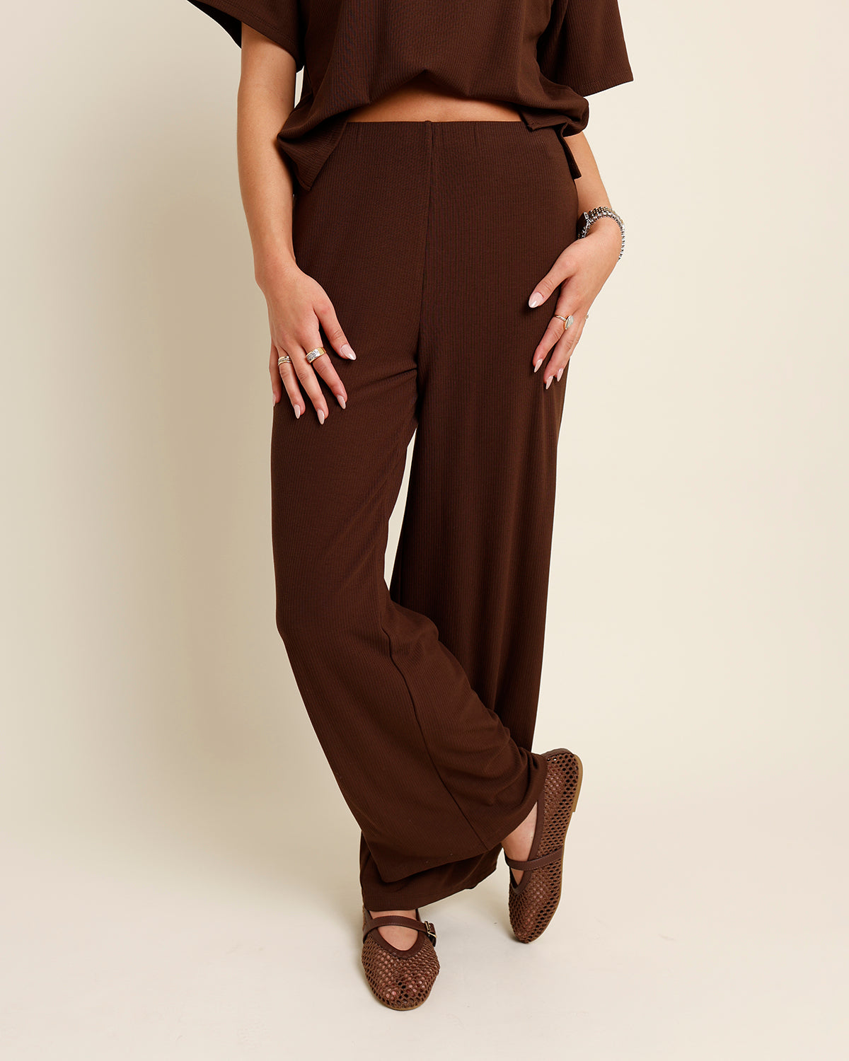 BROWN SUGAR RIBBED FLEECE SET