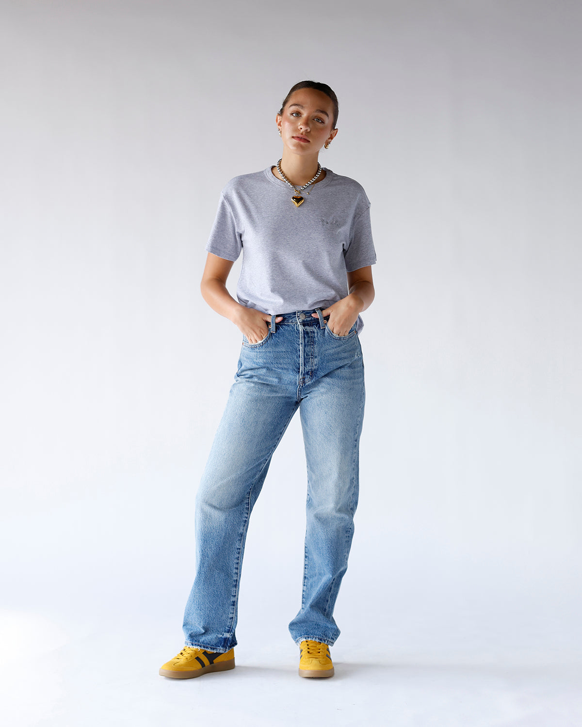 high rise medium wash faded denim pistola jeans