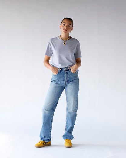 high rise medium wash faded denim pistola jeans