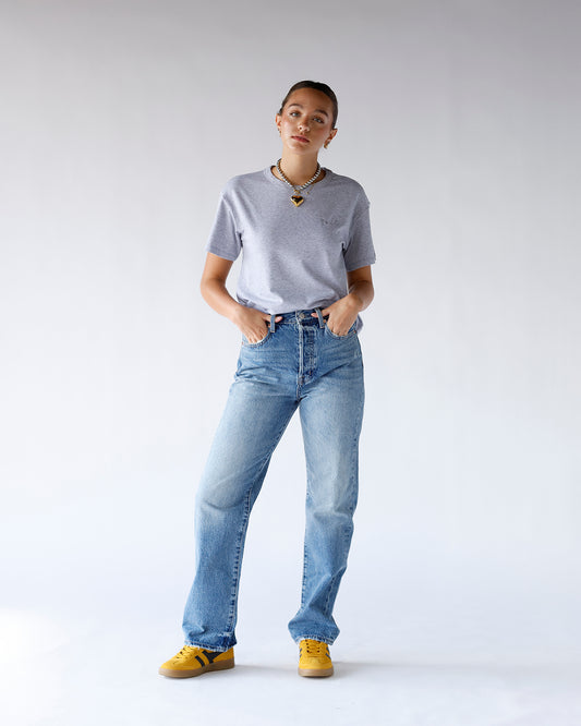 high rise medium wash faded denim pistola jeans