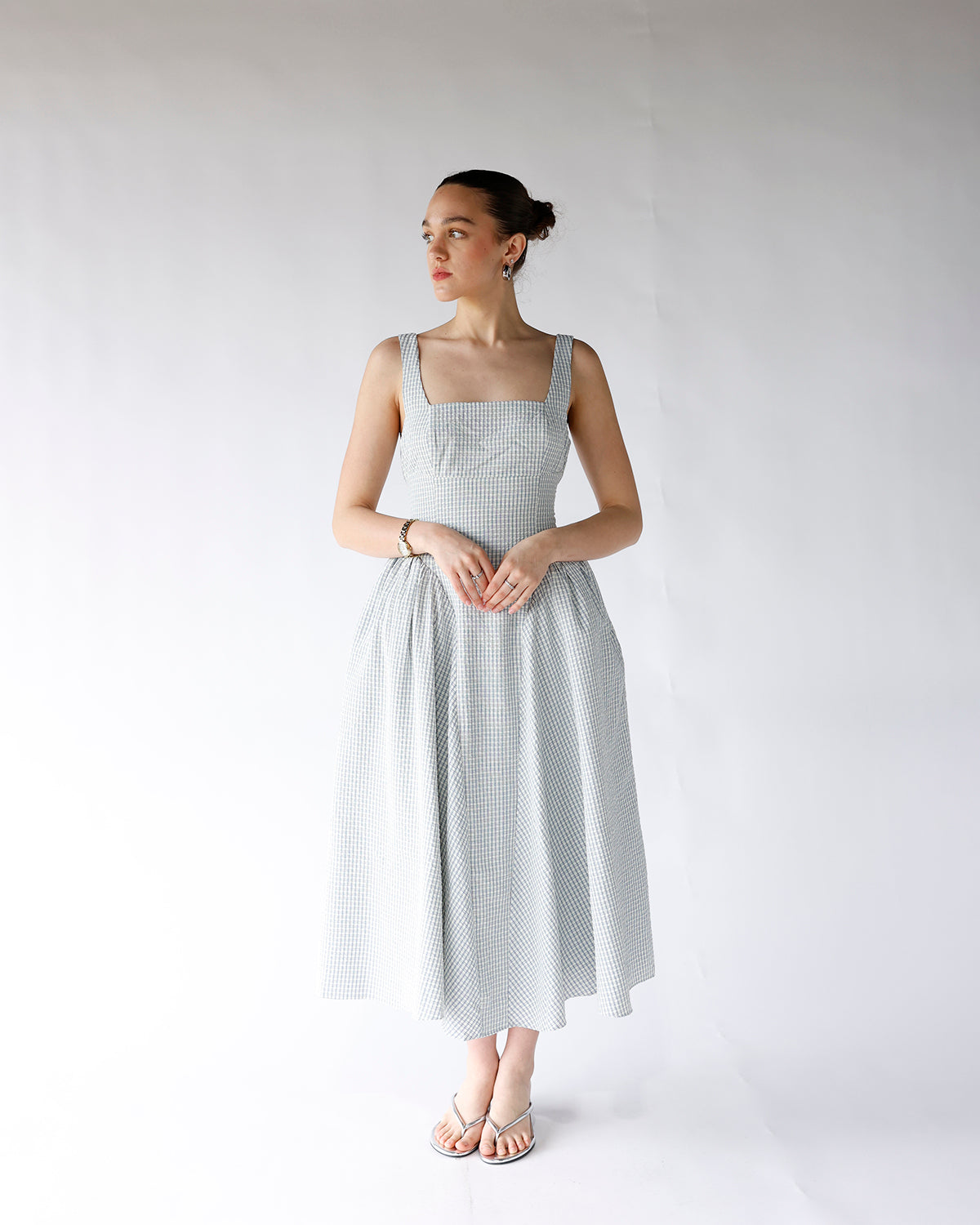 ASTR YINYA PLAID BOW-BACK MIDI DRESS