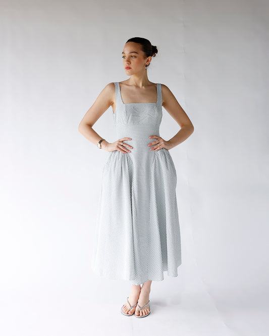 blue and white plaid drop waist midi dress astr yinya plaid bow-back midi dress